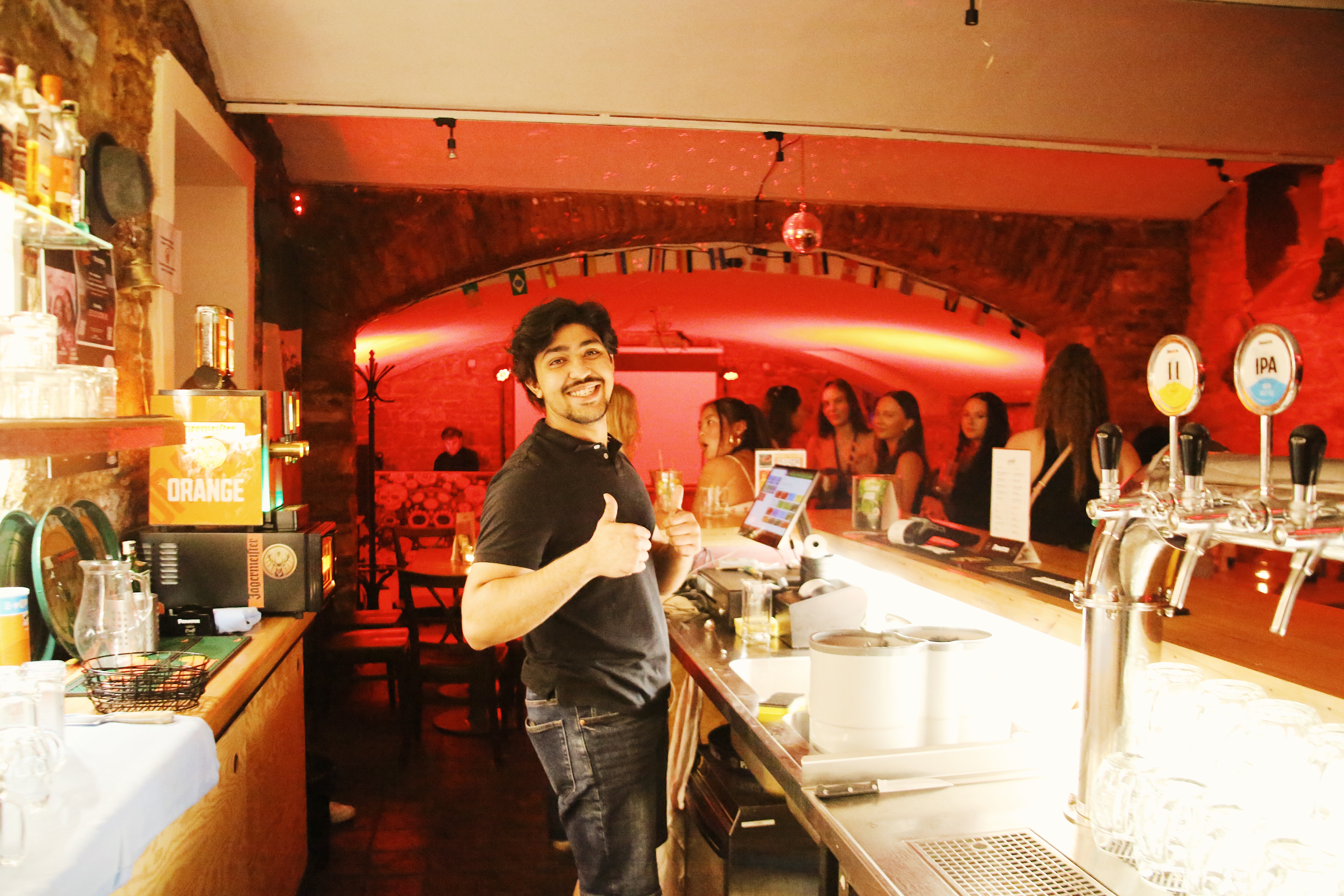 Bartender happy at his workplace